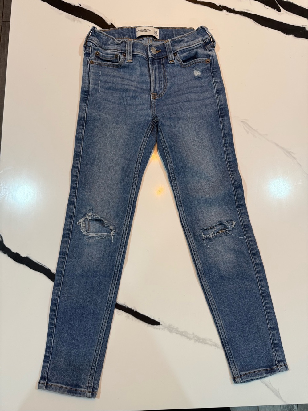 abercrombie kids 7/8 Long Light Blue Distressed Skinny Jeans